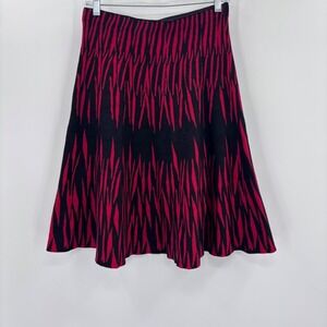 Y2K sioni Red‎ Black animal print Stripe Knit Flare Skirt M Vintage 90s 2000s